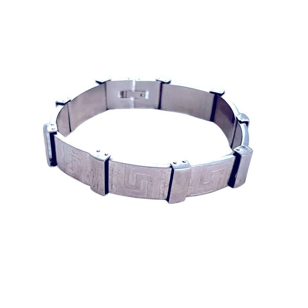 Stainless Steel Greek Key Metal Link Bracelet